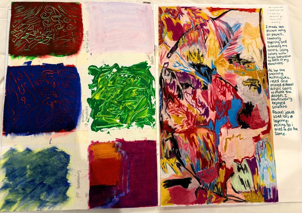 Abstract painting with oil pastels