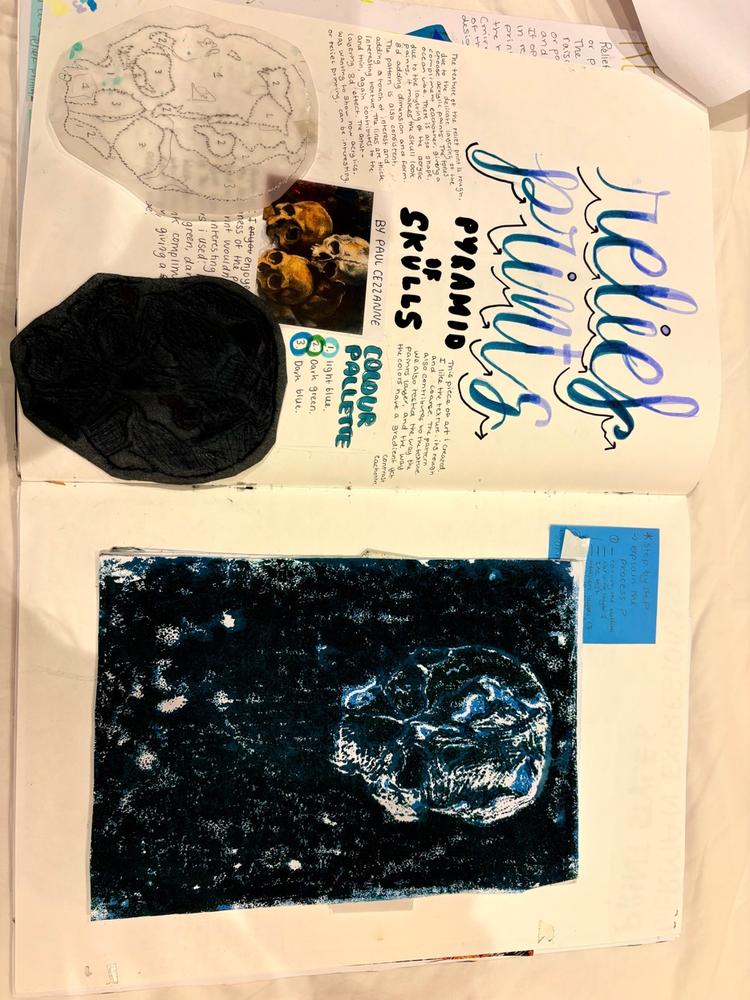 Blue relief prints trio